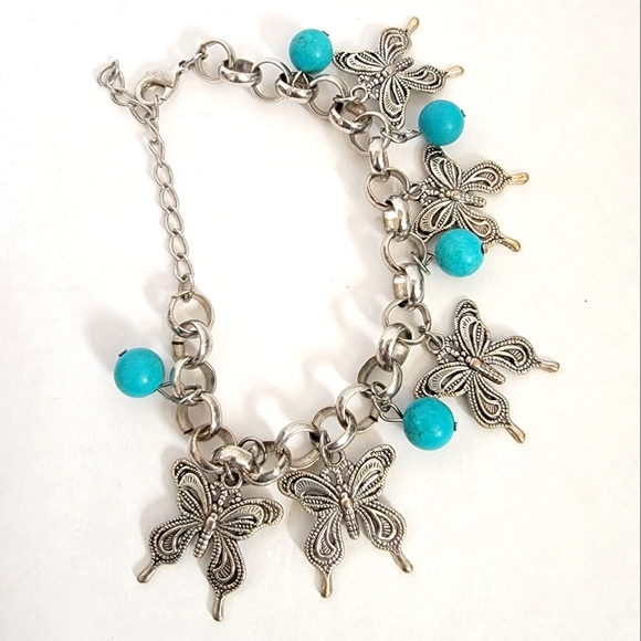 Silver Turquoise Butterfly Bracelet - Picture 2 of 7